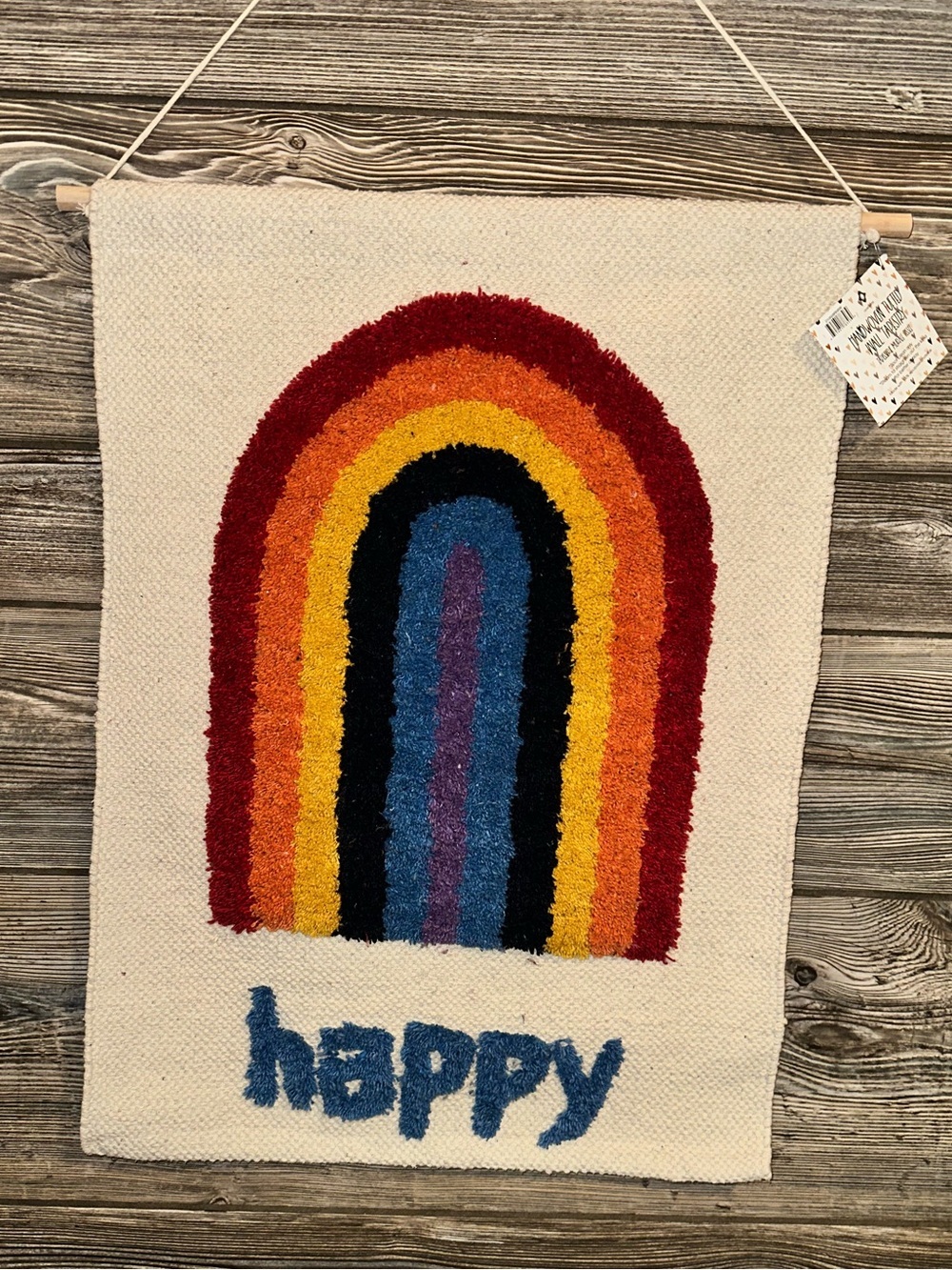 Handwoven Tufted Happy Rainbow Wall Hanging - Multicolor Cotton Tapestry Decor